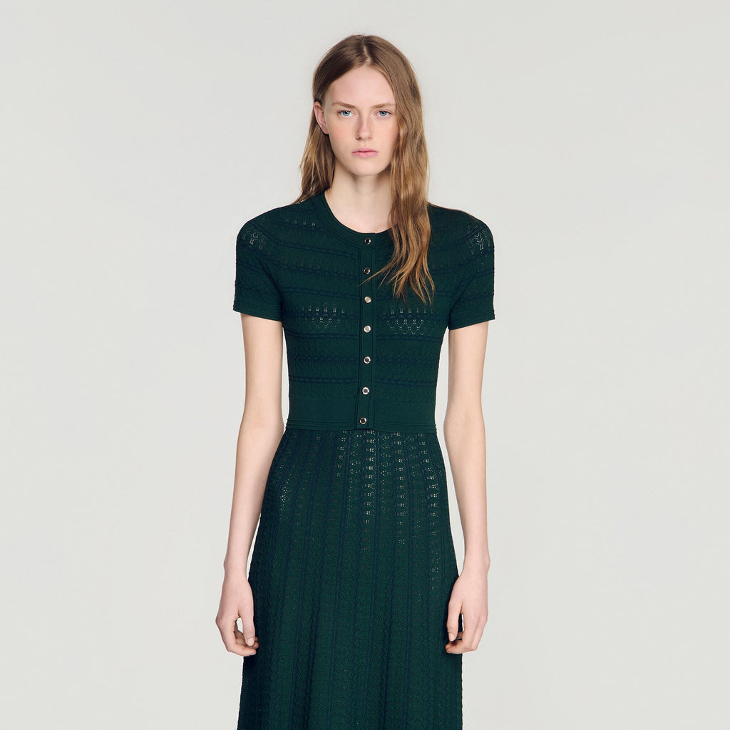 Robe longue en maille pointelle - Vert