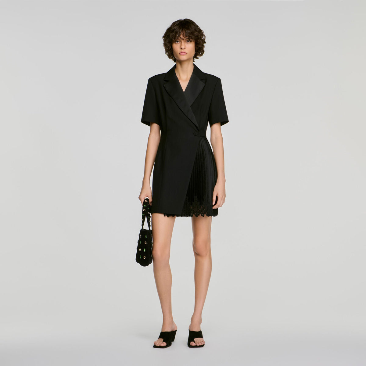 Robe portefeuille col tailleur - Noir
