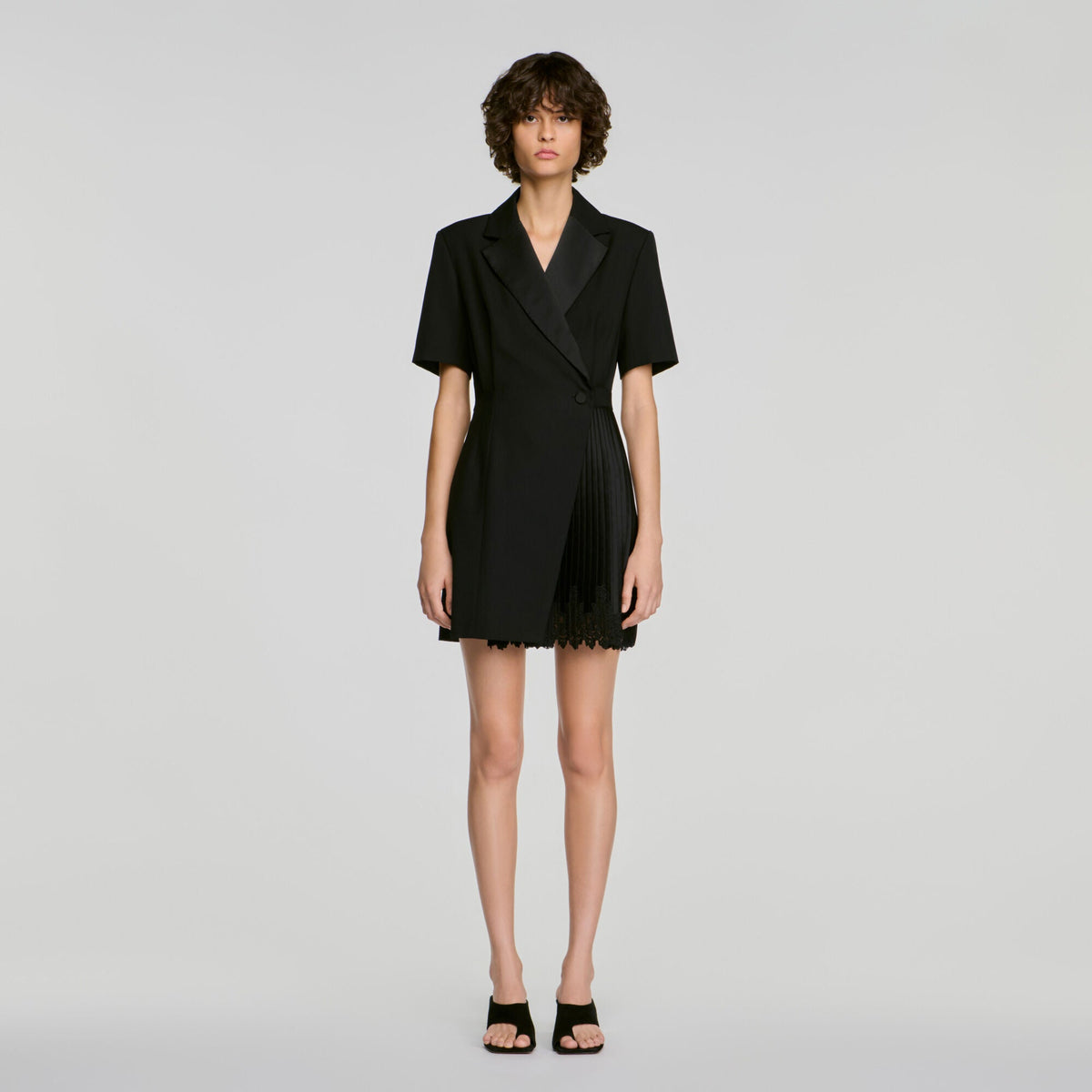 Robe portefeuille col tailleur - Noir