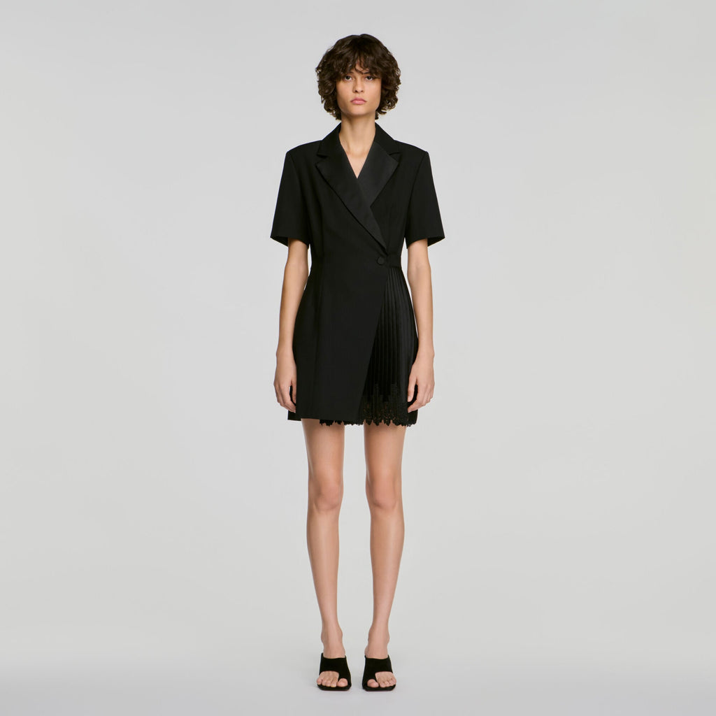 Robe portefeuille col tailleur - Noir
