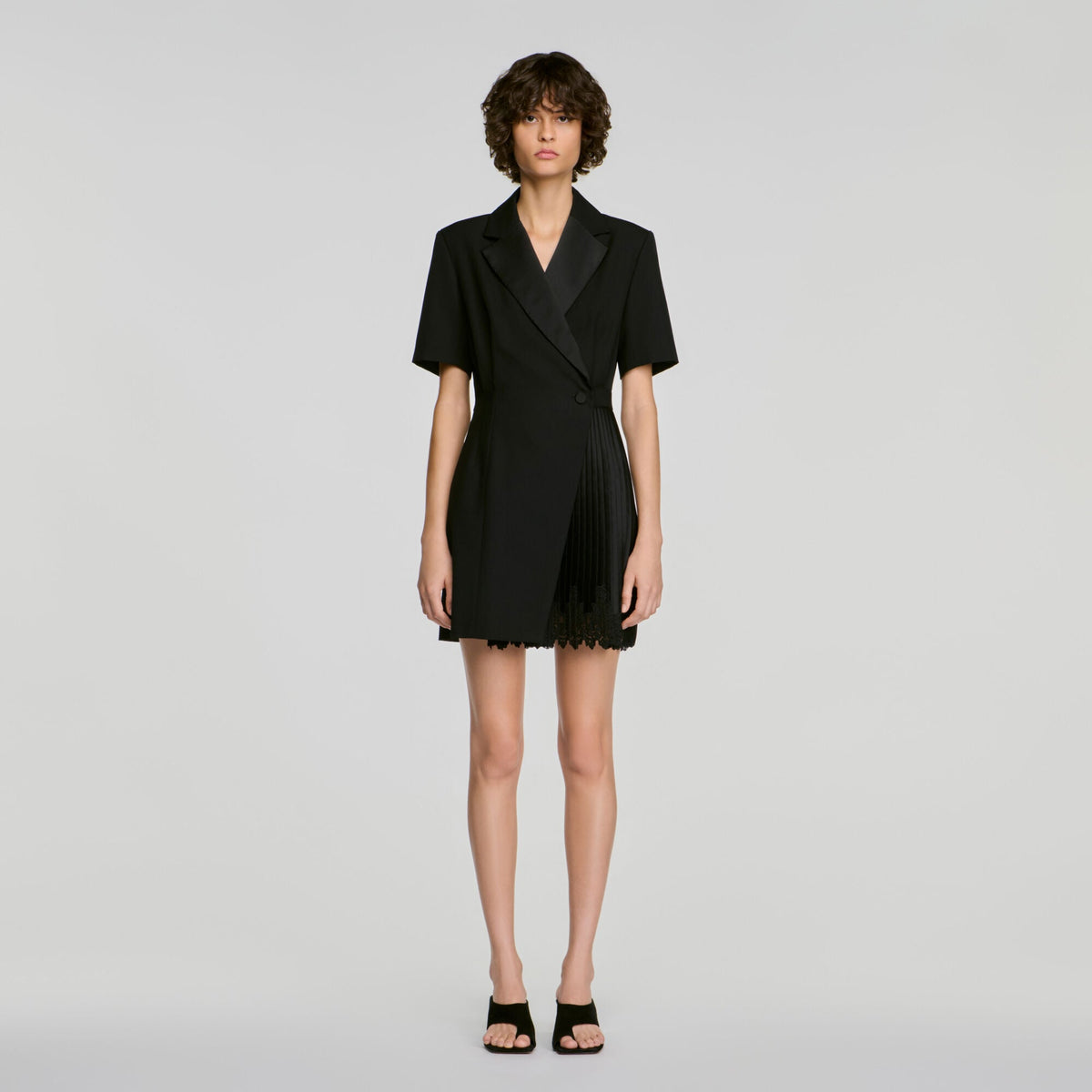 Robe portefeuille col tailleur - Noir