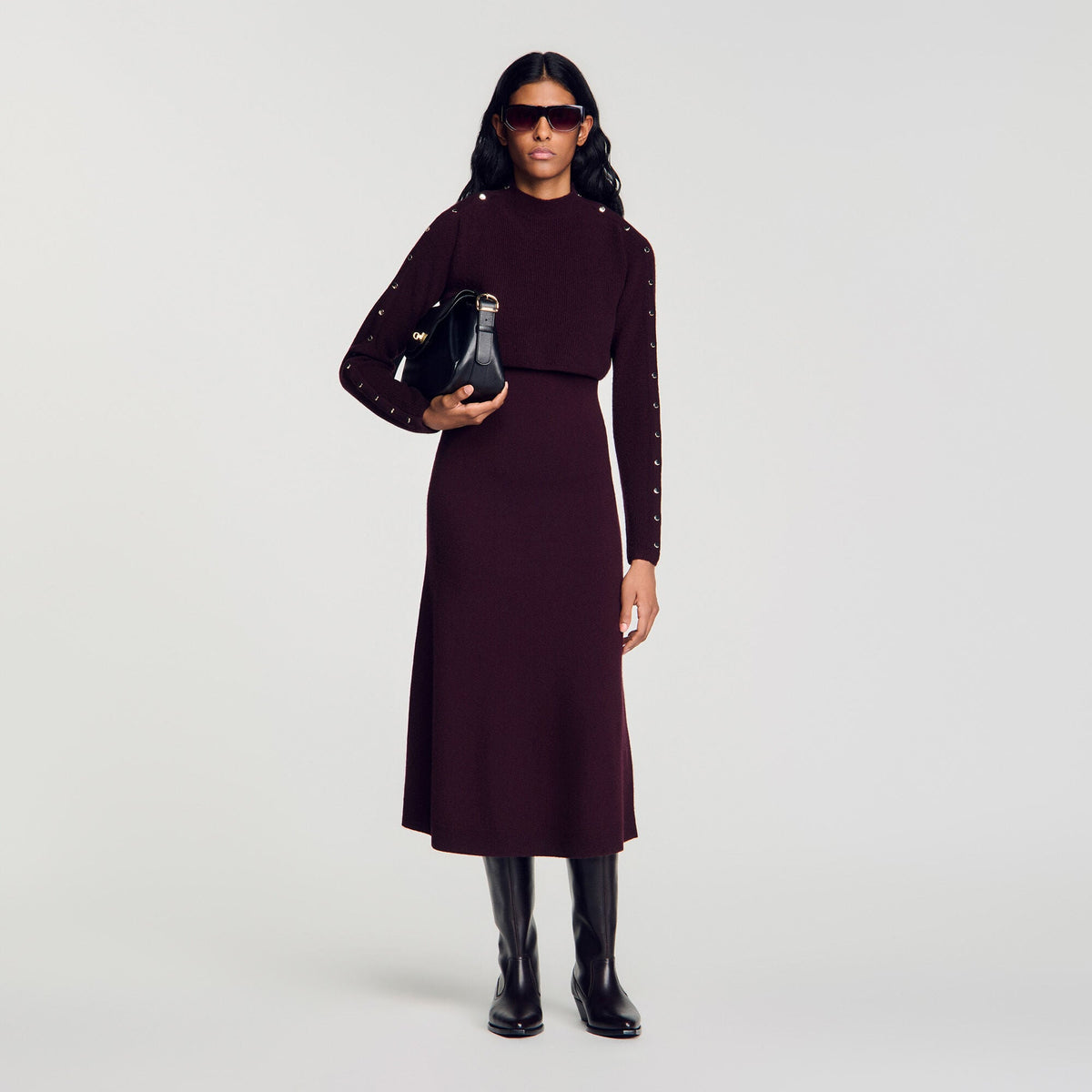 Robe longue en maille 2 en 1 - Bordeaux