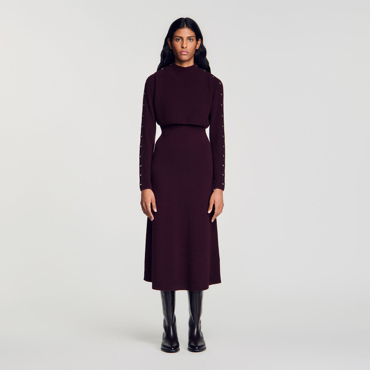 Robe longue en maille 2 en 1 - Bordeaux