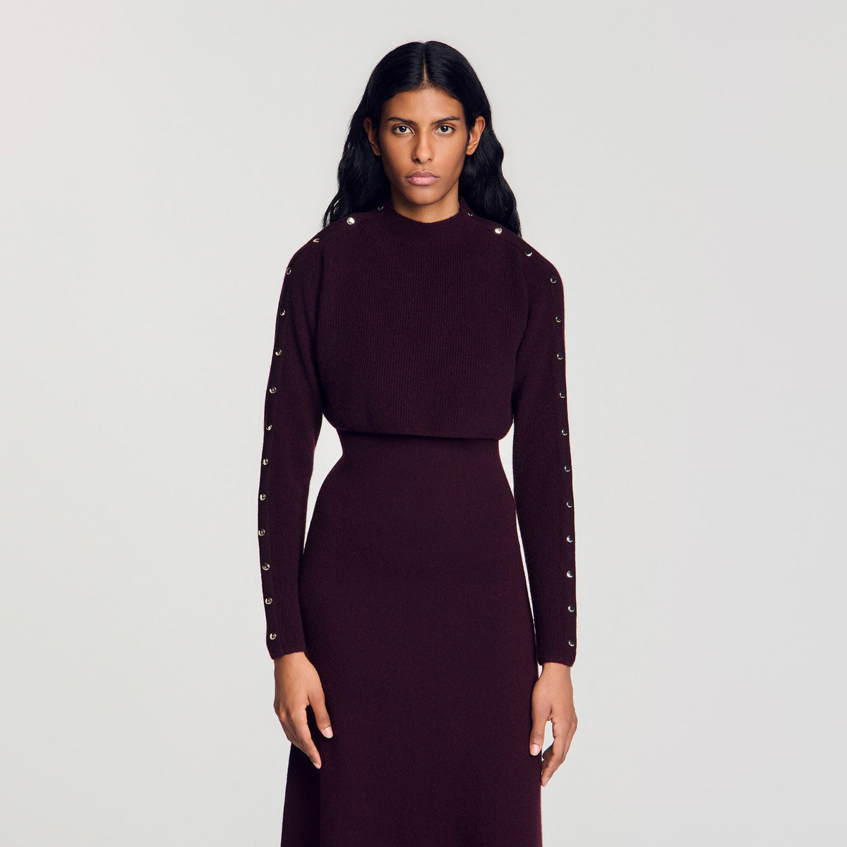 Robe longue en maille 2 en 1 - Bordeaux