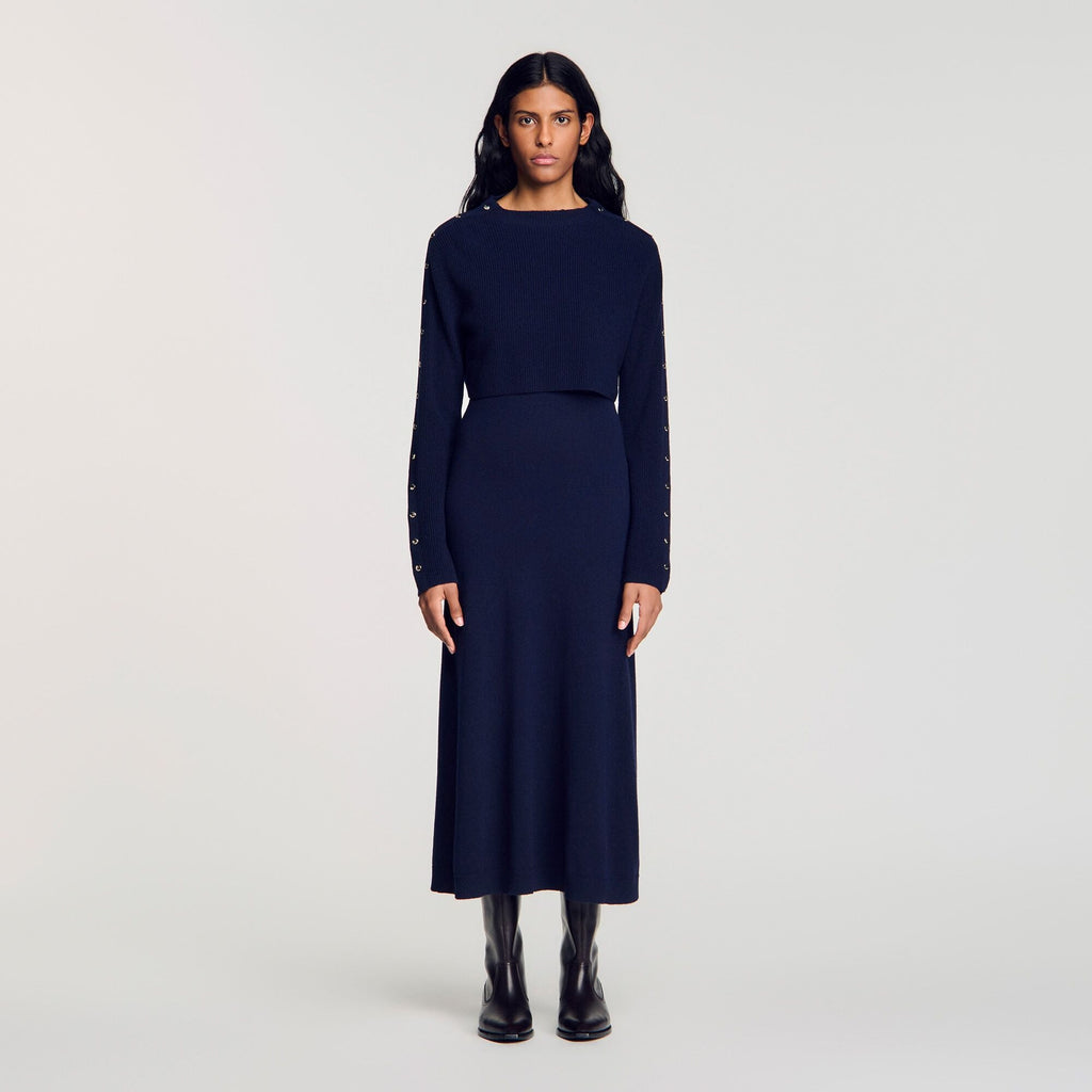 Robe longue en maille 2 en 1 - Marine
