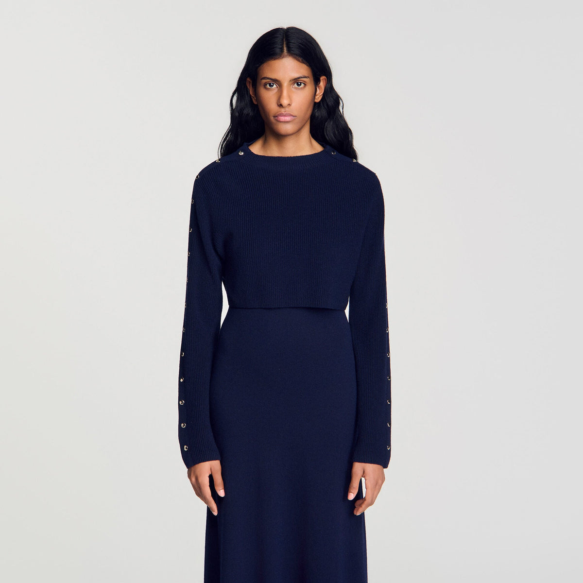 Robe longue en maille 2 en 1 - Marine