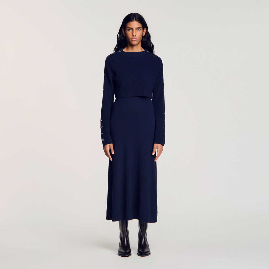 Robe longue en maille 2 en 1 - Marine