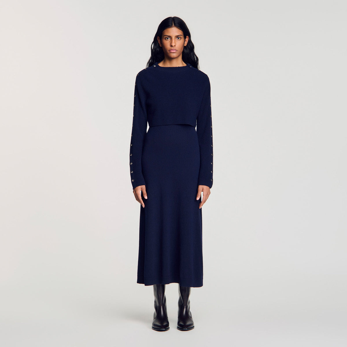 Robe longue en maille 2 en 1 - Marine