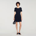 Robe courte à fleurs perlées - Noir