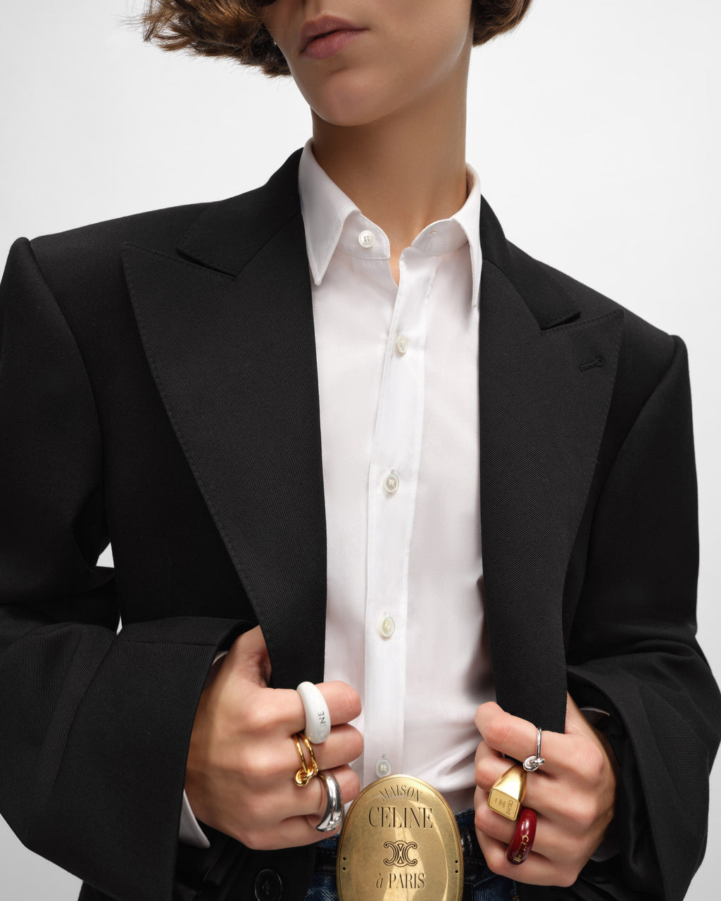 Veste colonne laine diagonale - Noir