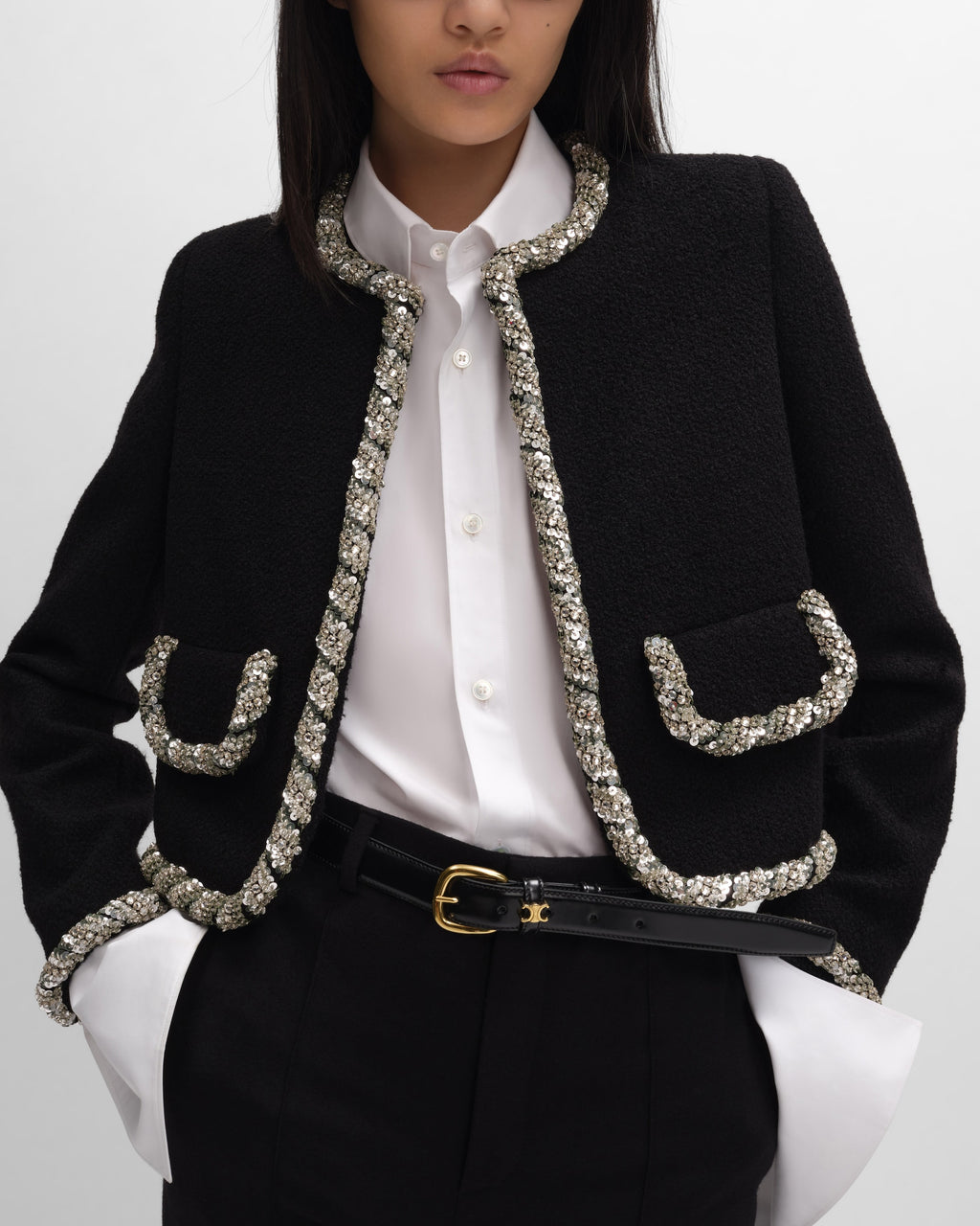 Veste icône brodée natté laine - Noir