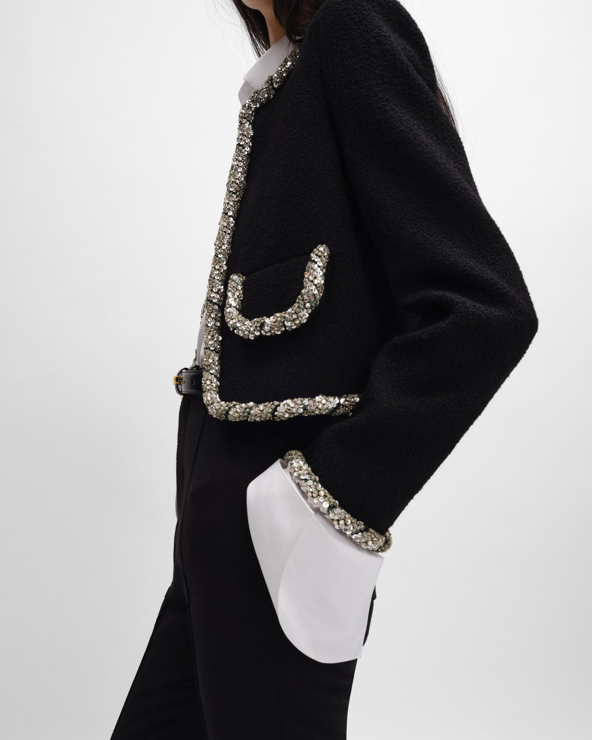 Veste icône brodée natté laine - Noir