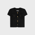 Veste manches courtes natté cachemire laine - Noir