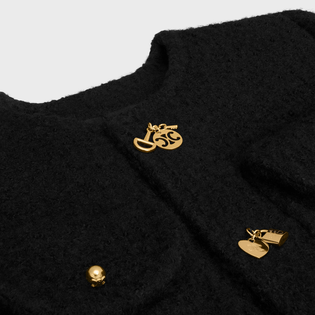Veste manches courtes natté cachemire laine - Noir