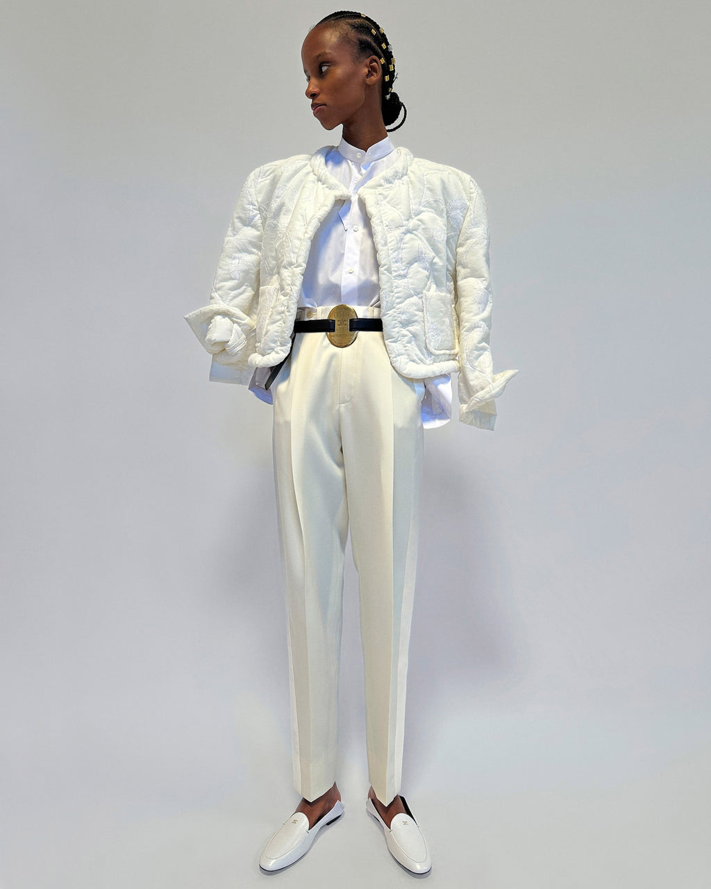 Veste matelassage fleurs - Blanc