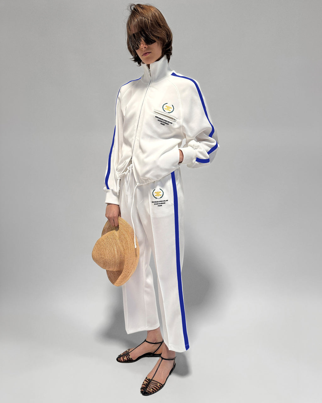 Veste tracksuit jersey double face - Blanc cassé / Bleu électrique