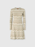 Robe à col rond en viscose et laine motif zig zag