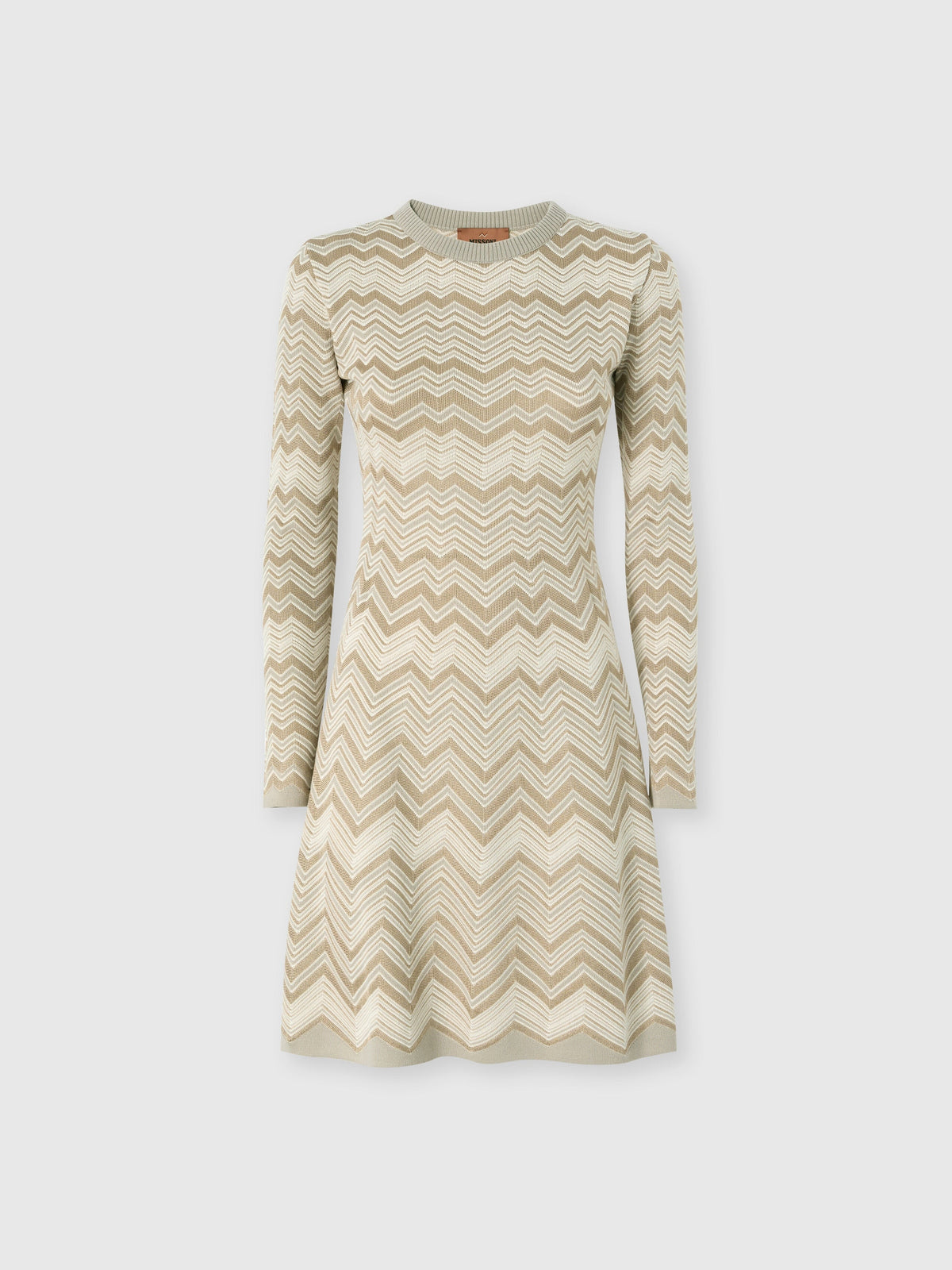 Robe à col rond en viscose et laine motif zig zag