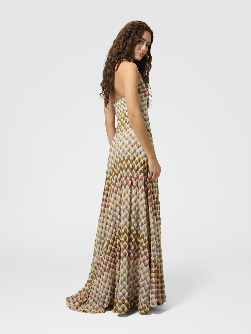 Robe longue avec encolure américaine - Or & Beige