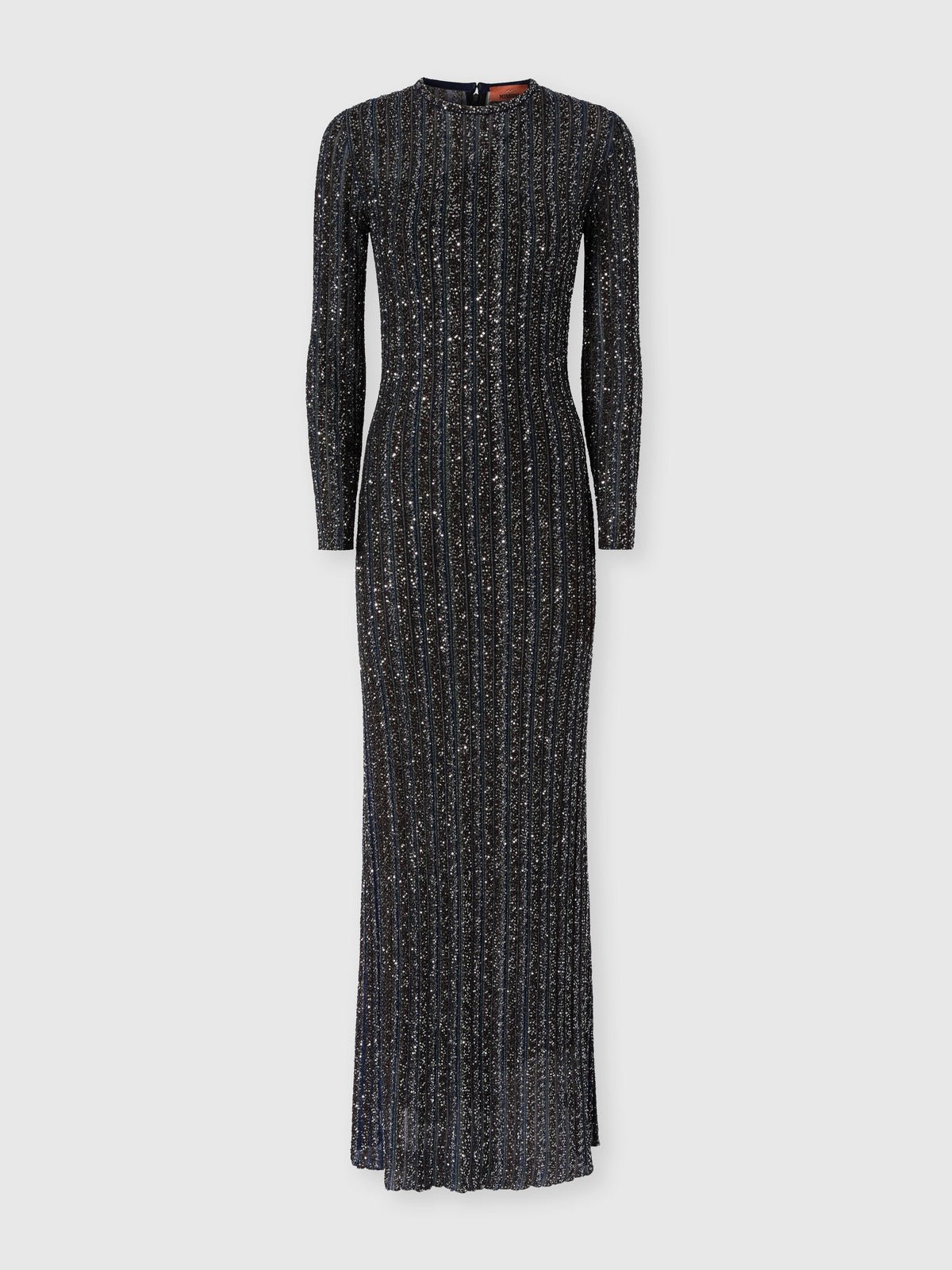 Robe longue en maille rayée col rond avec paillettes