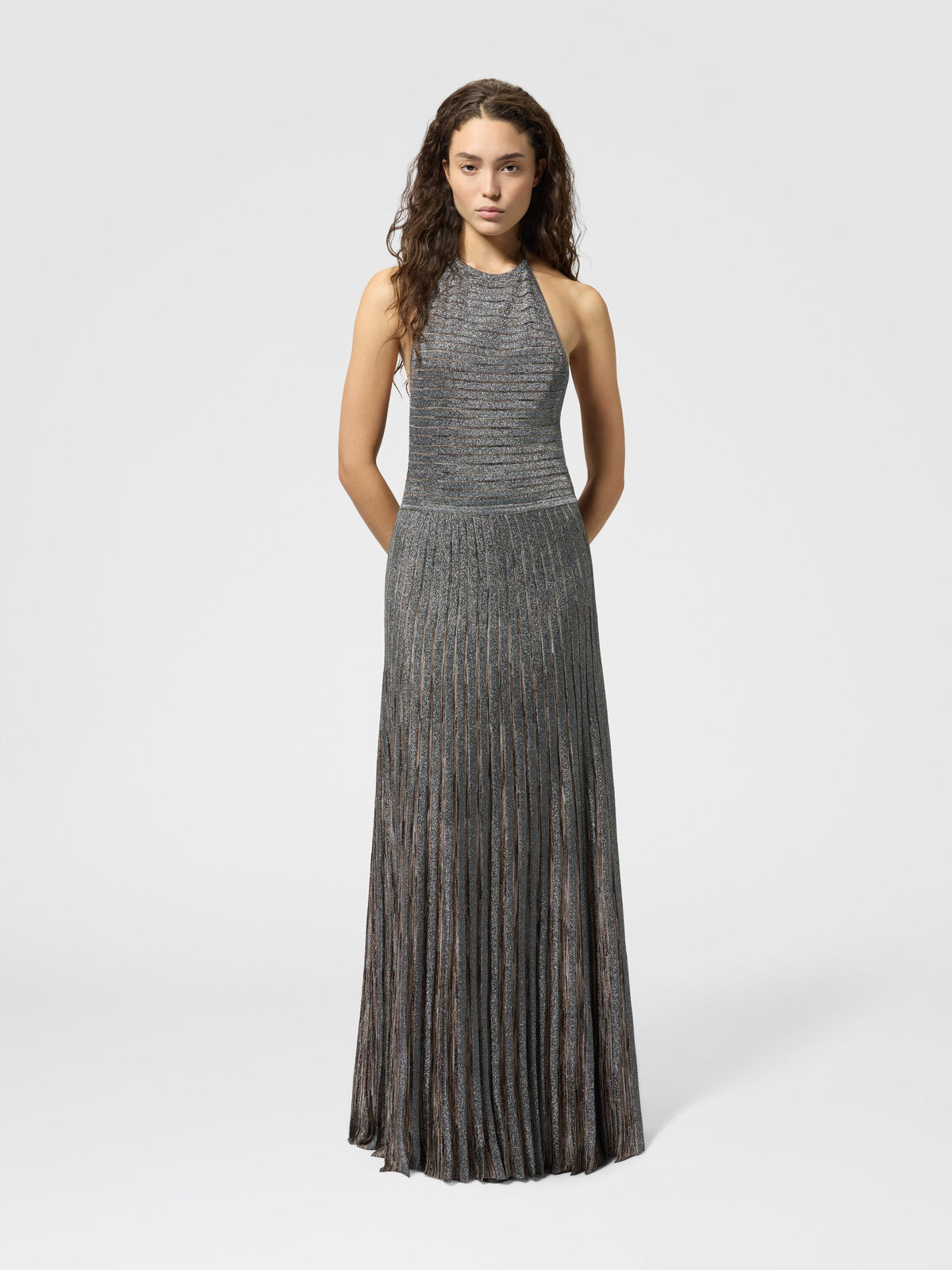 Robe longue en viscose lamé avec dos ouvert - Beige