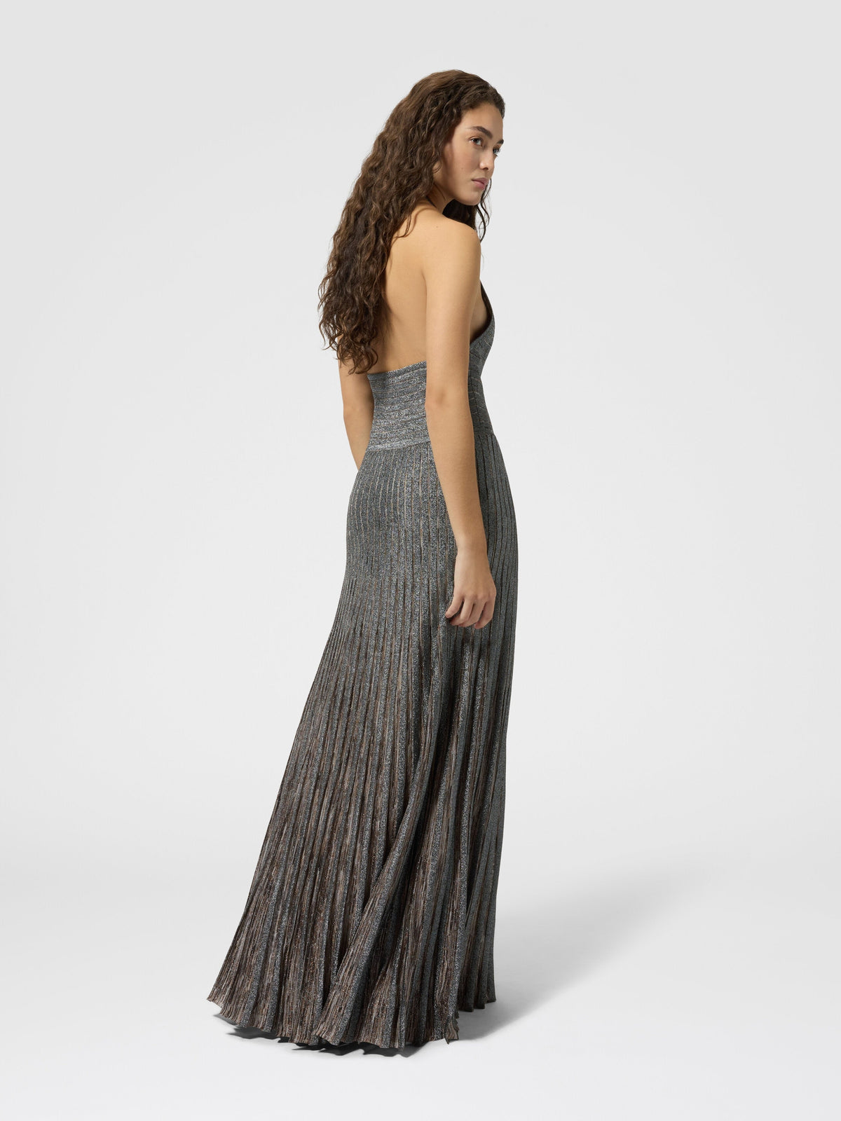 Robe longue en viscose lamé avec dos ouvert - Beige