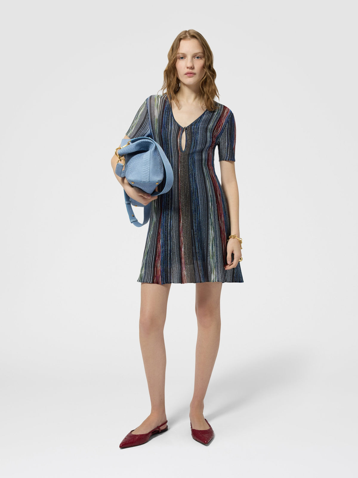 Mini-robe rayée à manches courtes - Multicolore