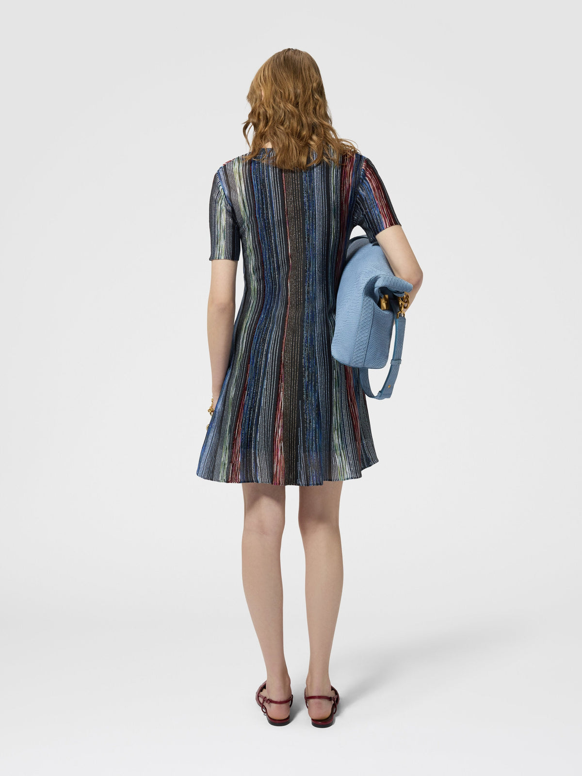 Mini-robe rayée à manches courtes - Multicolore