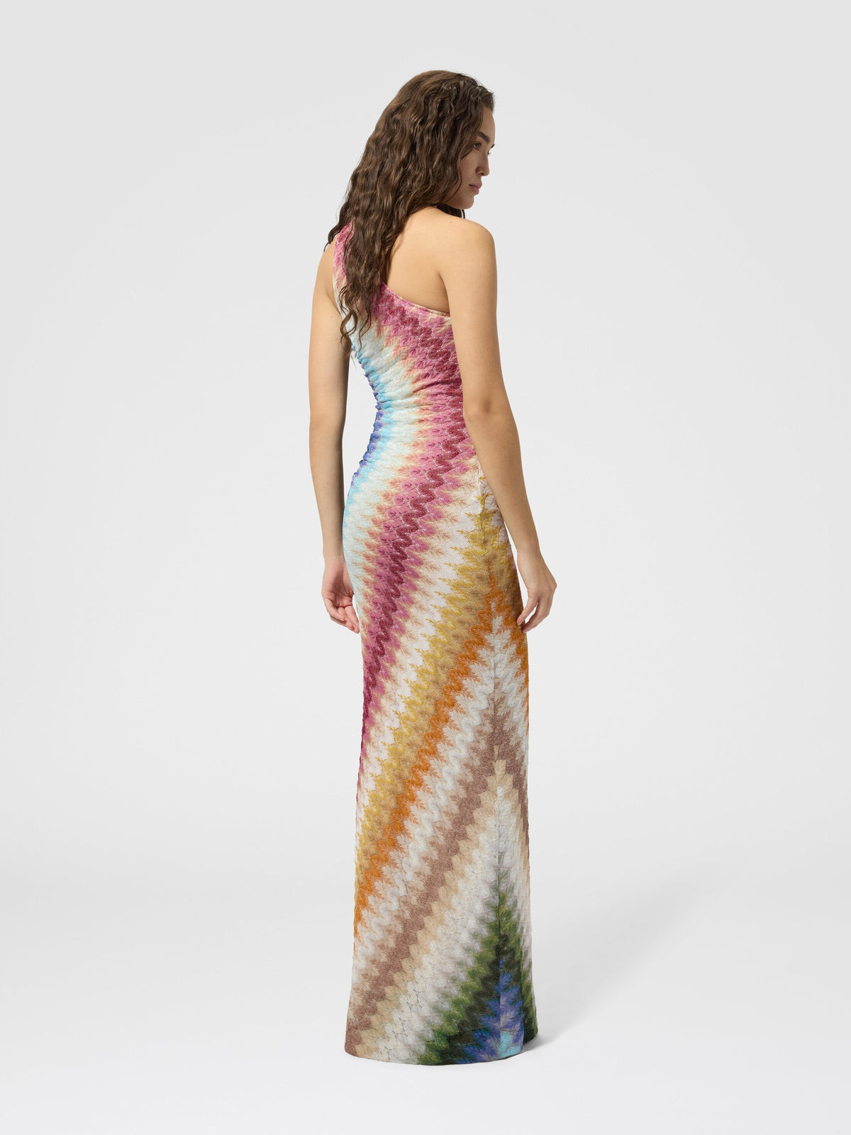 Robe longue asymétrique en viscose motif dentelle - Multicolore