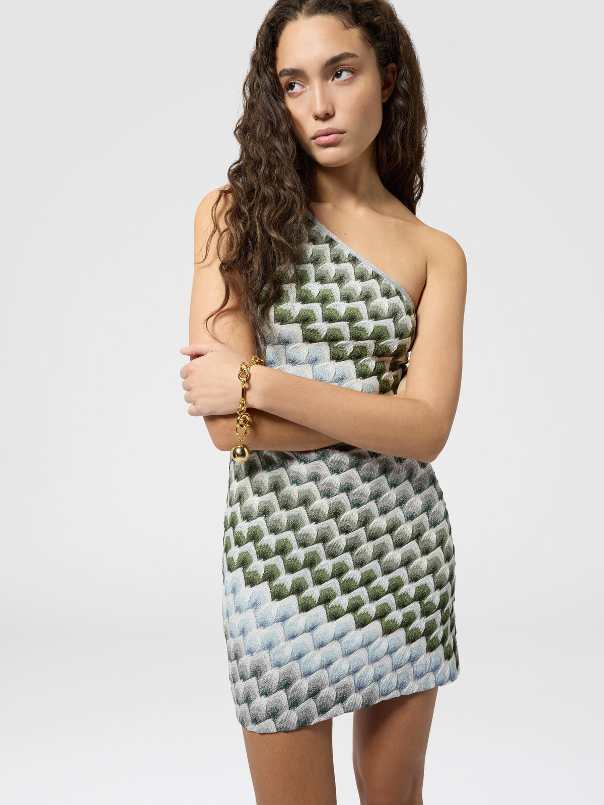 Mini-robe asymétrique en viscose lamé - Multicolore
