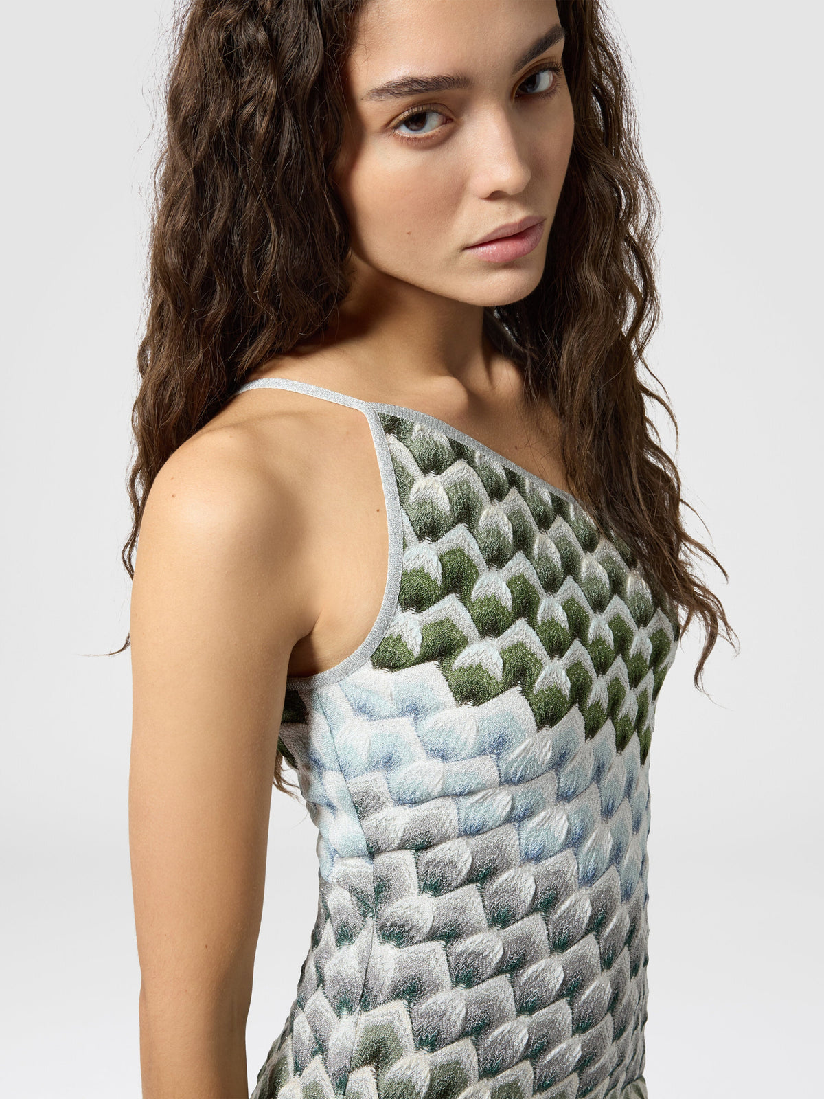 Mini-robe asymétrique en viscose lamé - Multicolore
