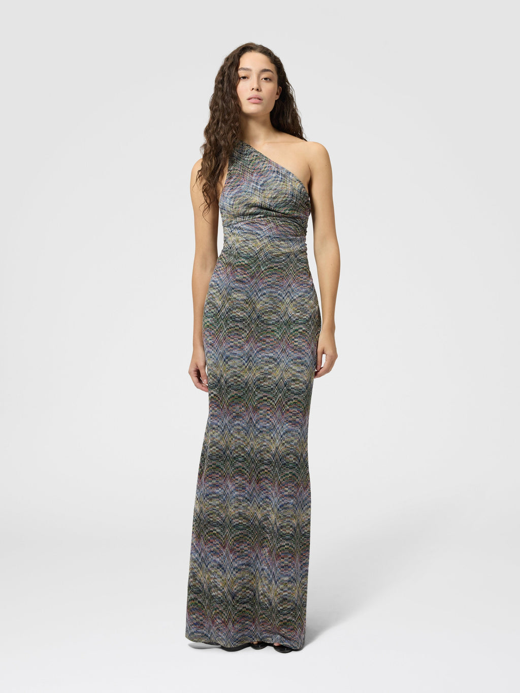 Robe longue asymétrique en viscose space dye - Multicolore