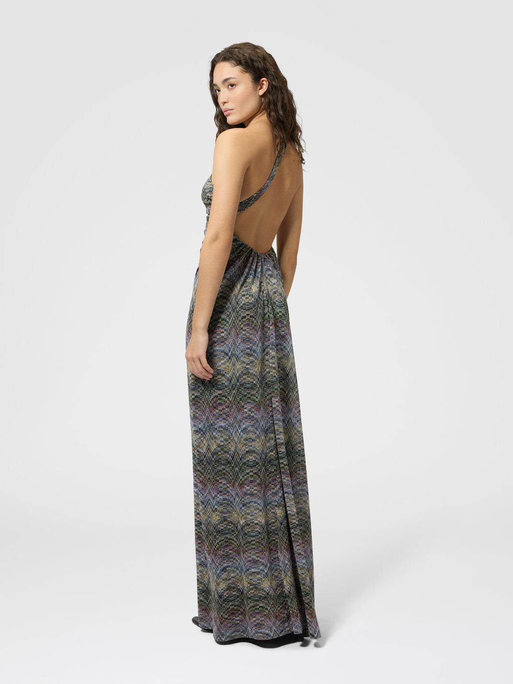 Robe longue asymétrique en viscose space dye - Multicolore
