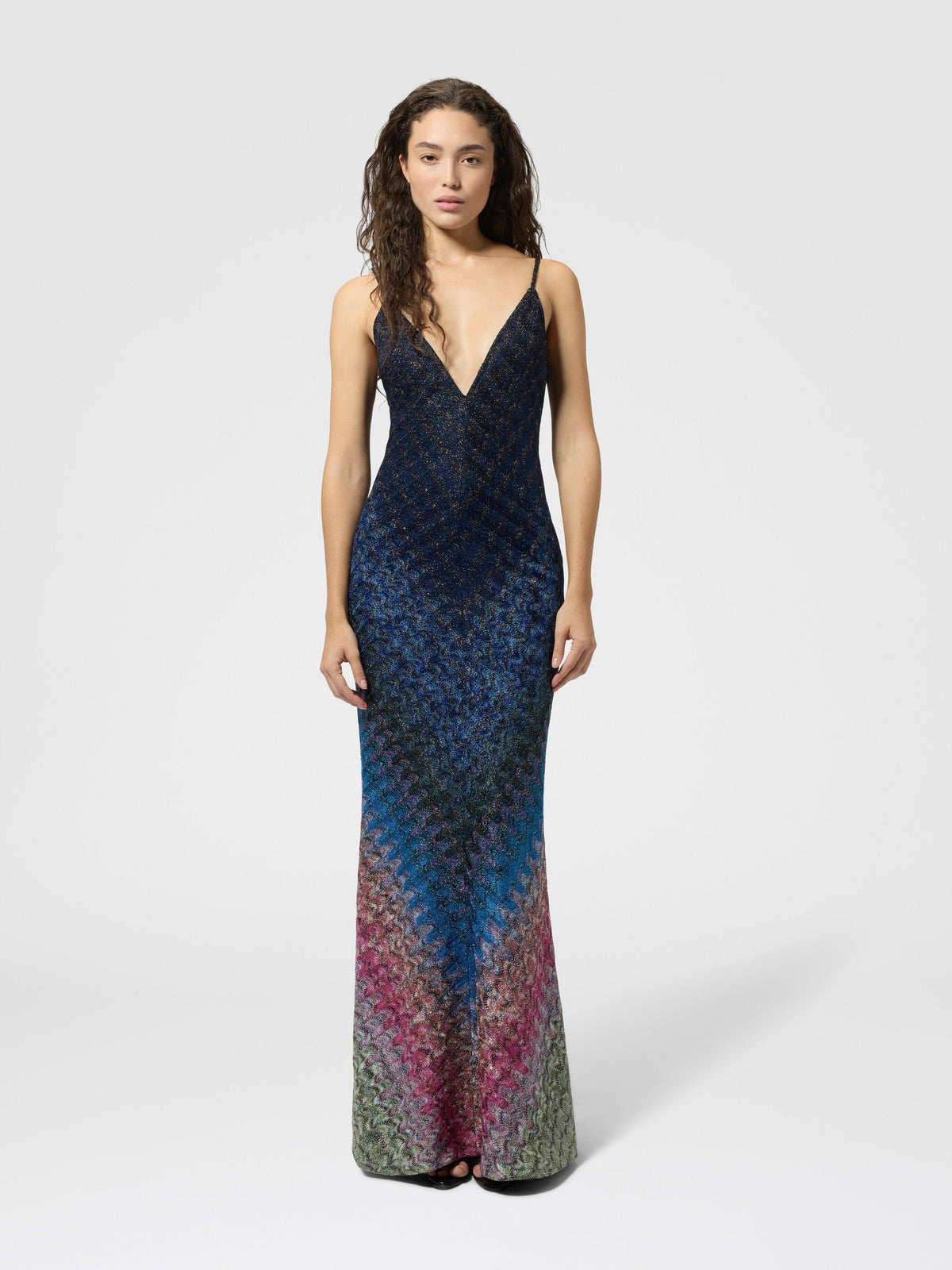 Robe longue en viscose lamé dégradée - Multicolore