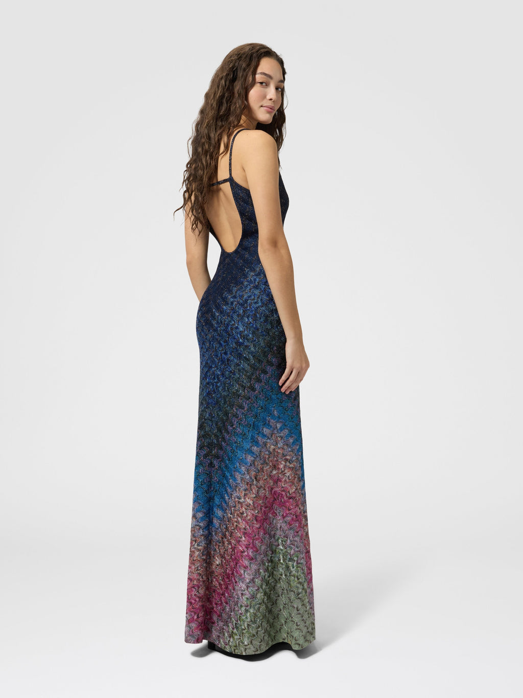 Robe longue en viscose lamé dégradée - Multicolore
