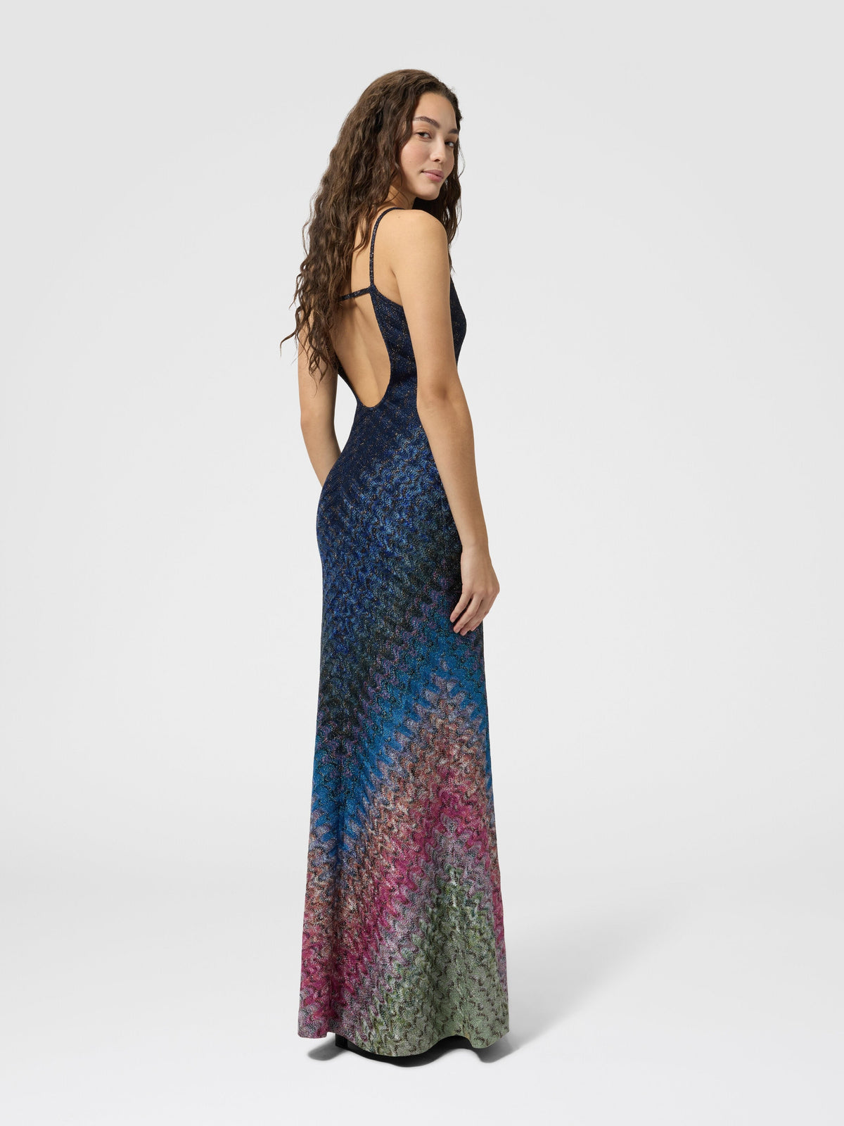 Robe longue en viscose lamé dégradée - Multicolore