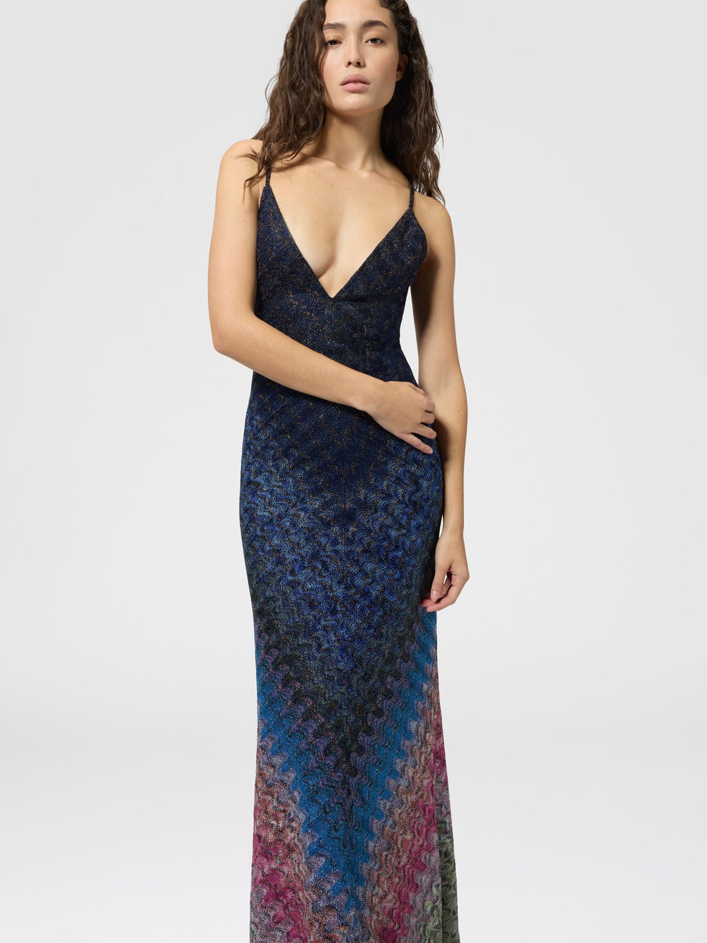 Robe longue en viscose lamé dégradée - Multicolore