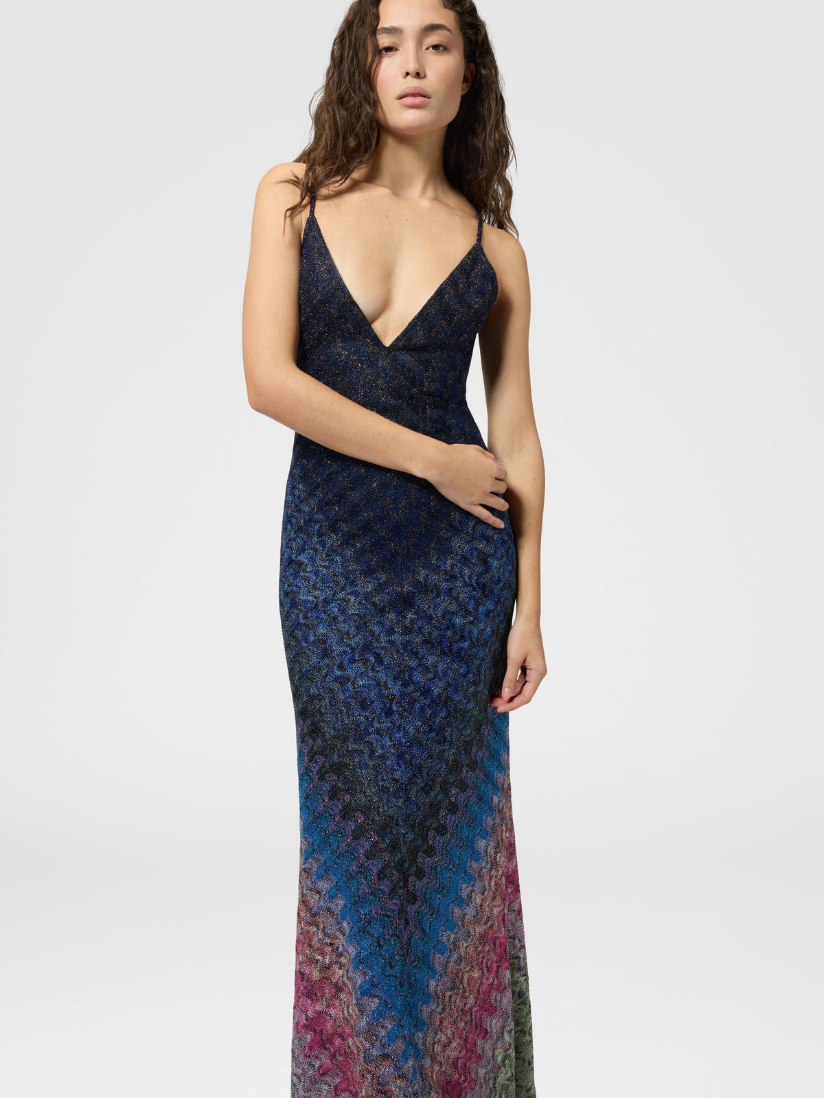 Robe longue en viscose lamé dégradée - Multicolore